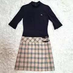 【BURBERRY BLUE LABEL】ニッ　トミニスカ　ドッキングワンピース