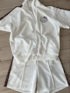 ハローキティ 白ジャージ ドンキ セットアップ ヒョウ柄 ホワイト 半袖