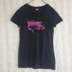 PUMA プーマ ロゴTシャツ XS 黒 ピンク Y2K 細身 綿100