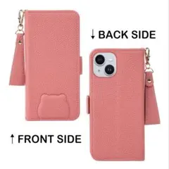 iPhone 15 ピンク 猫デザイン 手帳型ケース