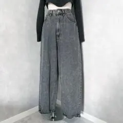 試着のみ デニム ワイドパンツ ハイウエスト ジーンズ デニムパンツ
