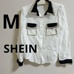 SHEIN 長袖シャツ M ホワイト/ブラック