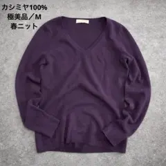 極美品ユニクロ カシミヤ100% Vネック セーター M パープル 紫 春ニット