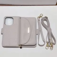 iPhone15Pro ケース 手帳型 カード グレー ストラップ 2本