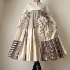 010 used古着リメイク チェック柄 ワンピース 一点物 アップサイクル