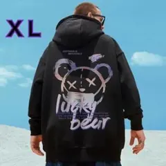 メンズ トップス 黒 XL パーカー メンズ トレーナー 韓国 ブラック くま