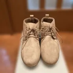 ベージュ スエード風 レースアップブーツ