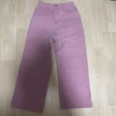 ピンク ワイドデニムパンツ