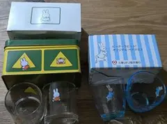 ①ピーターラビットのガラスグラス2個セット➁ミッフィー グラス2個セット缶付き