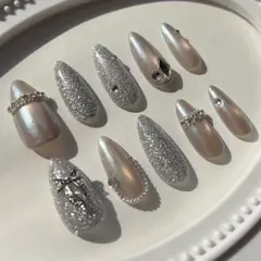 シルバーラメ×ミラー　上品ネイルチップ