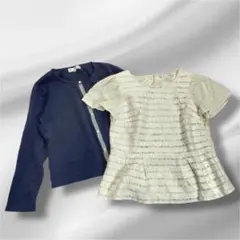 組曲　長袖 カーディガン・フリルトップス　アンサンブル　ネイビー　M