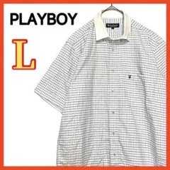 PLAYBOY プレイボーイ 半袖 シャツ チェック柄 ボタンダウン 刺繍ロゴのサムネイル