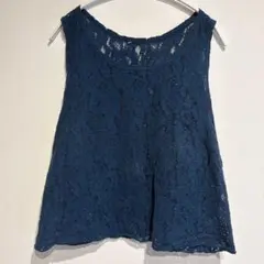 ネイビー レース ノースリーブ トップス カジュアル シンプル キレイ XL相当