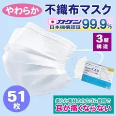 不織布マスク 51枚入り① 耳が痛く無い 国内検査機関検査済 肌に優しいのサムネイル