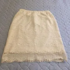 アイボリー レース タイトスカート ひざ丈