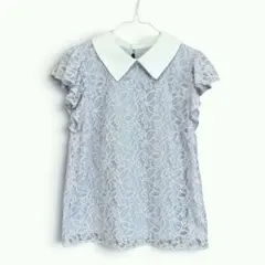 美品★JILL by JILLSTUART 襟付き 総レースブラウス 水色×桃のサムネイル
