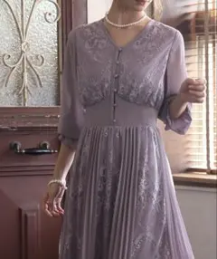 epic day レースアンドプリーツロングドレス　結婚式ワンピース　Lサイズ