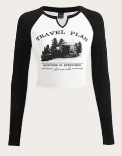SHEIN 長袖 ラグラン Tシャツ TRAVEL PLAN