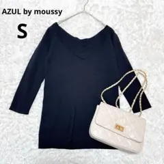 美品✨アズールバイマウジー◆Vネック七分袖ニットカットソー(Ｓ)ブラック