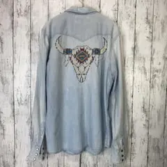 デニム＆サプライ　ビーズ刺繍 デニムシャツ　ダンガリー ライトブルー　L