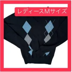 ❤️顔周りスッキリ❤️ダイヤモンド柄 レディースMサイズ Vネックセーター