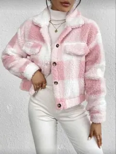 新品未使用‼️ チェック柄 モコモコジャケット