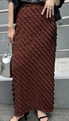 カットフリルZIPロングスカート JEANASIS ブラウン FREEサイズ