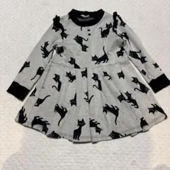 猫柄 ジャガード ワンピース グレー