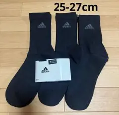 新品　アディダス ミドル丈ソックス　靴下　3足組　黒ブラック　25cm-27cm