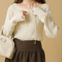 kastane 【紐アレンジ】ダメージリブニットプルオーバー アイボリー