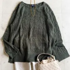 美品 セオリー リネン レーヨン ケーブル サマーニット◆カーキ