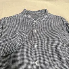 無印良品　ギンガムチェックバンドカラーリネンシャツ