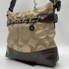 良品 COACH ショルダーバッグ キャンバス ベージュ シグネチャー チャーム