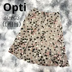 OPTi オプティ ハート柄 タックフレアスカート L グレーベージュ