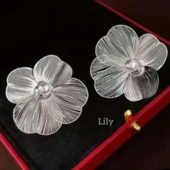 ✨ シルバー ビック フラワー パール ピアス ヴィンテージ 花 エレガント