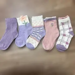 キッズ靴下 5足セット 女の子　パープル系　14〜16 キッズソックス