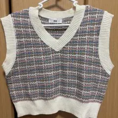 WEGO チェック柄 Vネック ニットベスト