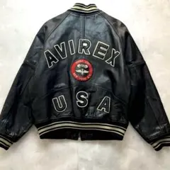 美品 希少 AVIREX アーチロゴ オールレザー スタジャン ブラック M相当のサムネイル