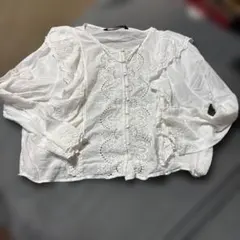 ZARA WOMAN 刺繍フリルブラウス ホワイト XLのサムネイル