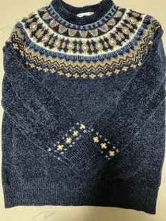 ネイビー フェアアイル柄 ニットセーター