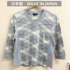バーバリー　ロンドン　七分袖　グレー　チェック　三陽商会　日本製　綿100%
