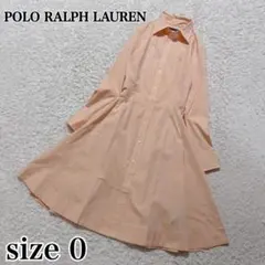 ポロラルフローレン 膝丈シャツワンピース プリーツ フレア ポニー刺繍　オレンジ