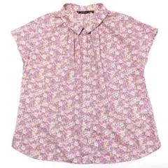 極美品 ★J.sloane★リバティ 衿下ギャザー フレンチスリーブシャツ