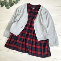 ドラッグストアーズ チェック チュニックワンピース ブタ 刺繍 重ね着風