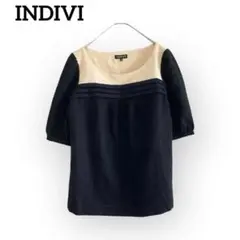 美品◆INDIVI タック 5分袖パフスリーブプルオーバー【05】日本製 ウール