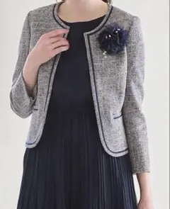 新品　エニィスィス　ノーカラージャケット ミニライトボーダー　ネイビー　3