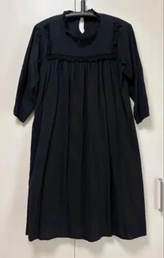 ehka sopo ブラック コットン 七分袖ワンピース