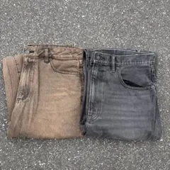 GU デニムパンツ XL ブラウン グレー 2本セット