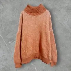 フィルグランデ タートルニット オレンジ L ゆったり 40 ハイネック 配色