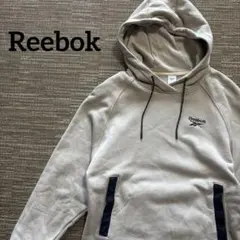 リーボック　ロゴ刺繍　スウェットパーカー　ベージュ　M コットン